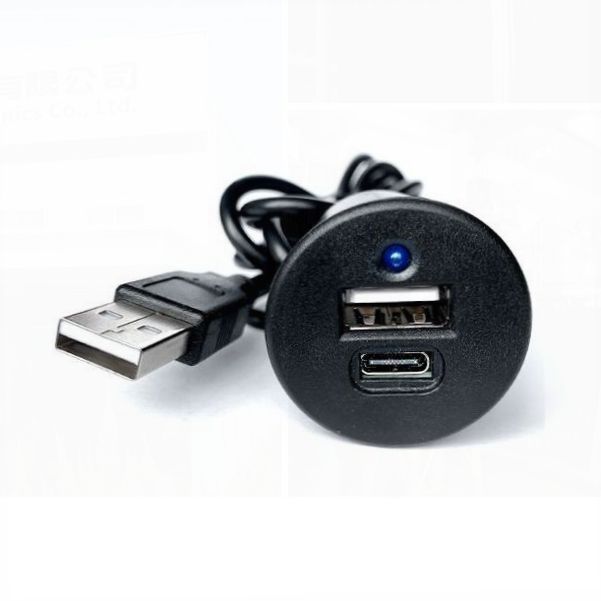FOUR TWO 1.5M USB a and C Charging Hub with Embedded Design Black ABS & Copper Plug for Furniture