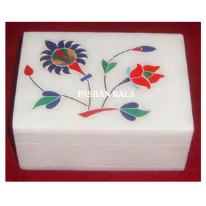 กล่องใส่เครื่องประดับทรงสี่เหลี่ยมฝังหินอ่อนสีขาวบริสุทธิ์ใช้สำหรับตกแต่งบ้านทำจากกล่องหินอ่อนดีไซน์อินเดีย - Product Image 1