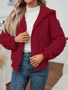 Veste polaire décontractée pour femme, à capuche, chaude, moelleuse, douillette, régulière, pour l'hiver - Product Image 2