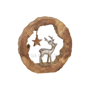 Figurine de luxe en forme d'arbre de Noël à la mode élégante ornement de cercle en bois fini doré décorations de Noël brutes à bas prix - Product Image 3