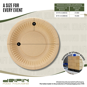 Fabriqué en Italie Bol en carton kraft rond jetable écologique personnalisable de différentes tailles prêt à expédier - Product Image 4