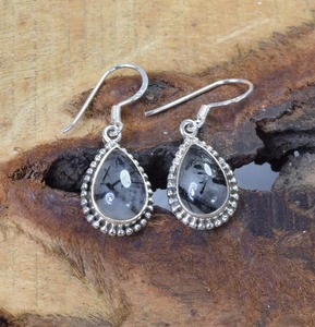 Simple Girl Handmade Black Rutile Gemstone 925 Solid Sterling Silver Dangle Boucles d'oreilles avec 925 Stamp Fine Jewelry for Women - Product Image 4