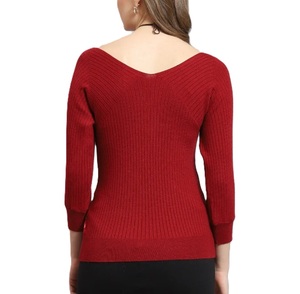 Suéter de Punto Holgado con Cuello en V para Mujer, Estilo Casual de Invierno, con Patrón Liso, Servicio OEM Disponible - Product Image 5