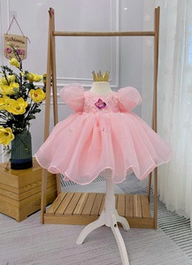 ODM robe de soirée pour enfants de haute qualité nouvelle version jupe évasée multicouche à manches bouffantes vêtements en maille pour filles âgées conception de licou 3D - Product Image 4