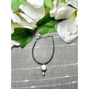 George Rios White Buffalo & Sterling <b>Silver</b> Beaded <b>Bracelet</b> Elegant <b>Bangles</b> - Product Image 1