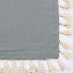 Indian Manufacturer of Home Textile Products <b>Table</b> <b>Cloth</b> Dark <b>Grey</b> Chambrey Tassel Edges 150 X 300 cm 190 Gsm 100% Cotton - Product Image 2