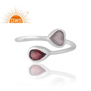 Nouvelle tendance, bague en argent avec pierre de lune grise naturelle et grenat, design artisanal, bijoux personnalisés pour femmes, cadeau pour elle - Product Image 3