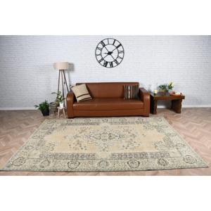 พรมตุรกีขนาด 6.4x9.3 ฟุต พรมโบราณขนาดใหญ่ พรมขนสัตว์สไตล์โอเรียนทัลสีเบจ-น้ำเงิน - Product Image 1