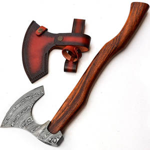 Hacha de acero de Damasco hecha a mano con mango de madera dura para acampar, cazar y actividades al aire libre - Product Image 2