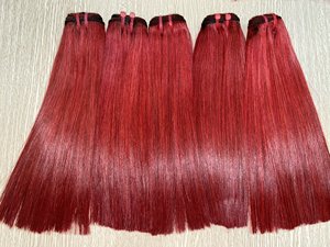 Burgundy Natural Looking Straight Human Hair Lace Front <b>Wig</b> Remy Hair Double Drawn Ends Machine Weft Extensions - Product Image 5