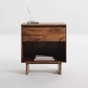 Table de chevet exquise en bois de teck faite à la main | Table de chevet moderne du milieu du siècle rangement ouvert à 1 tiroir | Meubles de chambre - Product Image 1
