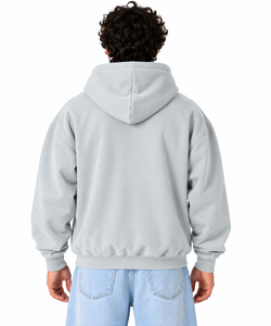<b>Men</b> Oversized Hooded Fleece <b>Sweatshirt</b> Solid Color Pocket Design Boxy Fit Casual Style Light Gray Cotton Knitted Winter ODM - Product Image 2