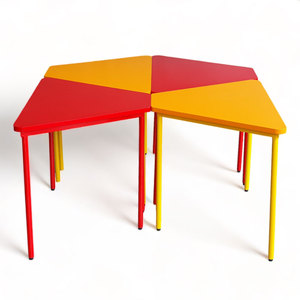 Set of 4 Modern Trapezoidal Modular <b>Tables</b> for Outdoor & School Dining <b>Foldable</b> & Durable Rubber Wood <b>with</b> Iron <b>Legs</b>-KGD034 - Product Image 2