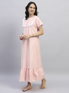 Camisón de Mujer 100% Algodón con Encaje, Casual, Elegante, Estilo Victoriano, Transpirable, Largo, de Manga Corta, para Otoño, Verano y Primavera - Product Image 4