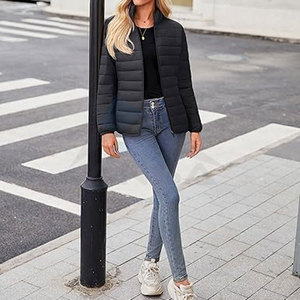 Chaqueta Acolchada Ligera para Mujer, Abrigo Cálido de Invierno con Cuello Alto, Cierre Completo, Ropa Exterior Cómoda para Uso Diario, Color Negro - Product Image 6