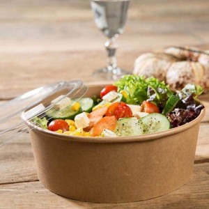 Big discount Eco Friendly Kraft Paper Bowls Container 1000ml Disposable Paper Bowl with Lid Packing Food Containers Salad bowl - Product Image 6