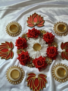 Lotus Rangoli Tea Light Holder Set with Candles | Diwali Decoration, Pooja Room Decor, Indian Festival Diyas & Housewarming Gift - Product Image 3