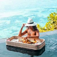 Plateau de rangement flottant pour piscine, forme irrégulière, en rotin, servant de buffet et de présentation alimentaire, sculpté, portable, pour plage, club, villa, jardin