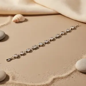 Women's Elegant 14K Gold Silver <b>Bracelet</b> with <b>Cubic</b> <b>Zirconia</b> Freshwater Pearl & White Gold Rhodium Plated Diamond Pearl Jewelry - Product Image 2