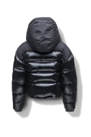 Best-seller Veste courte à capuche et bouffante haute performance noire OEM pour femmes tricotée d'hiver remplie de polyester matelassé