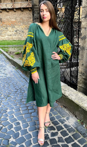 Robe longue mi-longue brodée ukrainienne pour femmes de qualité supérieure belles tailles en vrac fil d'argent doré travail tissé naturel - Product Image 4