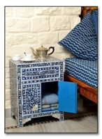 Tabouret de table de chevet en incrustation de nacre fabriqué à la main pour décor de chambre Tabouret de console en incrustation d'os de luxe avec un design complexe