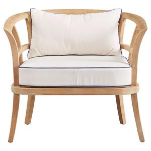 Silla redonda de madera de teca con acabado natural y cojín, hecha en Indonesia. - Product Image 5