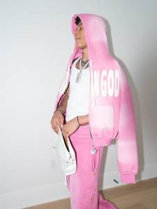 ชุดวอร์มแฟชั่นสไตล์ครอปฮู้ดดี้ กางเกงขาบาน ผ้าฝ้ายคุณภาพพรีเมียม ดีไซน์โดดเด่น ลวดลายซันเฟด รับสกรีนโลโก้ ขายส่ง - Product Image 4