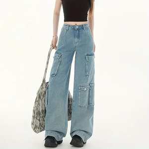 Femmes High Street Wear Vintage Denim Jean Pantalon Coupe ample Jambe large en détresse Femmes Denim Jeans Cargo Baggy Pantalon - Product Image 5