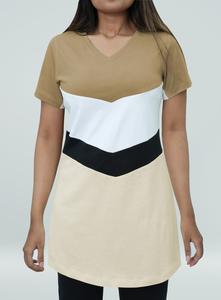 Camisetas de algodón puro con cuello en V para mujer, camisetas casuales holgadas de manga corta, ajuste decorativo con logotipo impreso personalizado ecológico - Product Image 4