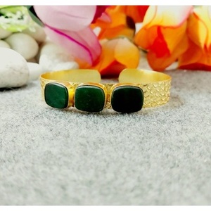 Brass Gold Plated Fashion Cuff <b>Bracelets</b> with Gemstones Elegant Jewelry Accessory - Product Image 6