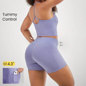 Pantalones cortos de yoga sólidos con estampado personalizado para mujer Logotipo OEM Tejido elástico transpirable de cuatro vías Cintura alta Perfecto para ropa de gimnasio - Product Image 6