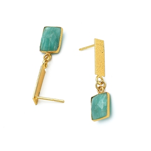 Boucles d'oreilles pendantes rectangulaires en amazonite tendance DUA pour mariage |   Fait main, plaqué or 18 carats, laiton, pour femmes |   Géométrique |   Vente en gros indienne - Product Image 3