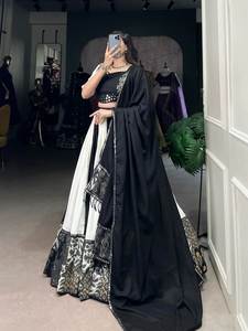 Navratri Diwali vêtements de fête de mariage Pure rayonne Lehenga Choli lourd plaine imprimé dentelle papier miroir travail Gota Patti spécial pour - Product Image 3