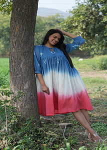 Robe décontractée indienne romantique pour femme, style empire, en coton biologique tissé, lavable, patchwork, pour tous les jours - Product Image 2