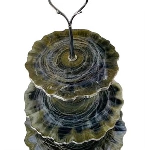 Luxury White Resin Cake Stand with Blue Floral and <b>Butterfly</b> Artwork Unique Dessert Display for Events and Home Decor From India - Product Image 5