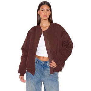 Blouson moto en laine tricotée pour femme, automne-hiver, col rond, imperméable et respirant - Product Image 1