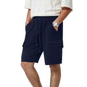 Pantalones cortos Cargo largos de longitud media para hombre, pantalones cortos de trabajo ligeros y duraderos, cintura elástica de algodón, ajuste holgado con múltiples bolsillos - Product Image 1