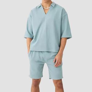 Nouveauté, logo personnalisé, shorts en coton 320 g/m², délavés au soleil, lavage à l'acide, double taille, cordon de serrage, shorts surdimensionnés vintage pour hommes - Product Image 2
