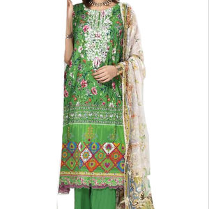 Robe de pelouse Punjabi Patiyaia pour femmes prêt à porter Salwar Kameez costume col broderie 3 pièces taille personnalisée Option de haute qualité - Product Image 1