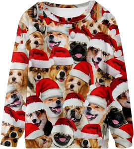 Sweat-shirt décontracté pour femme, respirant, à manches longues, sans col, imprimé numérique, anti-boulochage, polyester/coton, pour l'hiver - Product Image 1