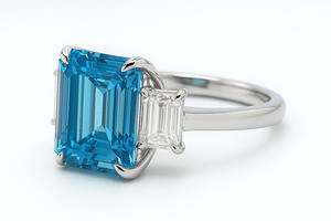 แหวน18K สำหรับผู้หญิงที่ปลูกในห้องทดลองสีขาว VVS2สีฟ้าสดใสรูปทรงมรกต3.00กะรัต0.40ห้องแล็ปแต่ละแห่ง - Product Image 2
