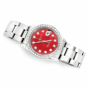PJ <b>Mens</b> Quartz Moissanite <b>Watch</b> Red Dial Diamond Bezel Silver Tone <b>Bracelet</b> Custom Logo Wholesale Private Label Luxury - Product Image 2