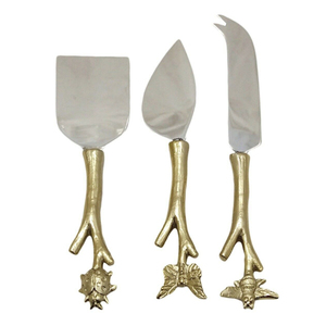 Offre Spéciale Promotion créative en gros Logo personnalisé en acier inoxydable lame plaquée argent ensemble de couteaux à fromage manche en bois bicolore - Product Image 3