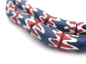 Perles coudées en verre Krobo Chevron peint pour le commerce africain Fournitures de bijoux - Product Image 2