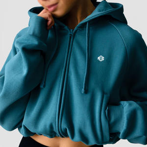 Ventes en gros de sweats à capuche courts pour femmes, 100% coton, logo personnalisé, OEM ODM, marque privée, sweats en molleton streetwear pour femmes - Product Image 2