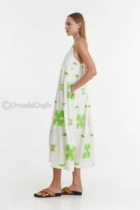 ผู้หญิงพิมพ์ชุดMaxiยาวสายรัดบางคอหลังลึกผูกริบบิ้นราคาต่ําแฟชั่นชุดลําลอง - Product Image 4