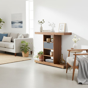 Contemporary Minimalist Accent <b>Console</b> <b>Table</b> with Drawers 110x30x85cm Rubber Wood CST063 - Product Image 2