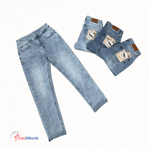 Pantalones vaqueros ajustados a la moda para hombre personalizados pantalones bombachos azules y negros elásticos de diseñador suministro ODM al por mayor - Product Image 4