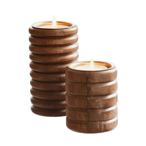 Candelabros de pilar de madera de color marrón para el hogar, sala de estar, candelabros de madera con mango, candelabros de madera a bajo precio - Product Image 6